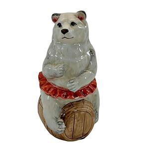 Vintage 1982 80s Quon Quon Circus Bear on Barrel Piggy Coin Bank Japan